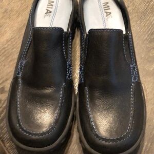 MIA too! Leather slip on moc toe mule shoe size 9